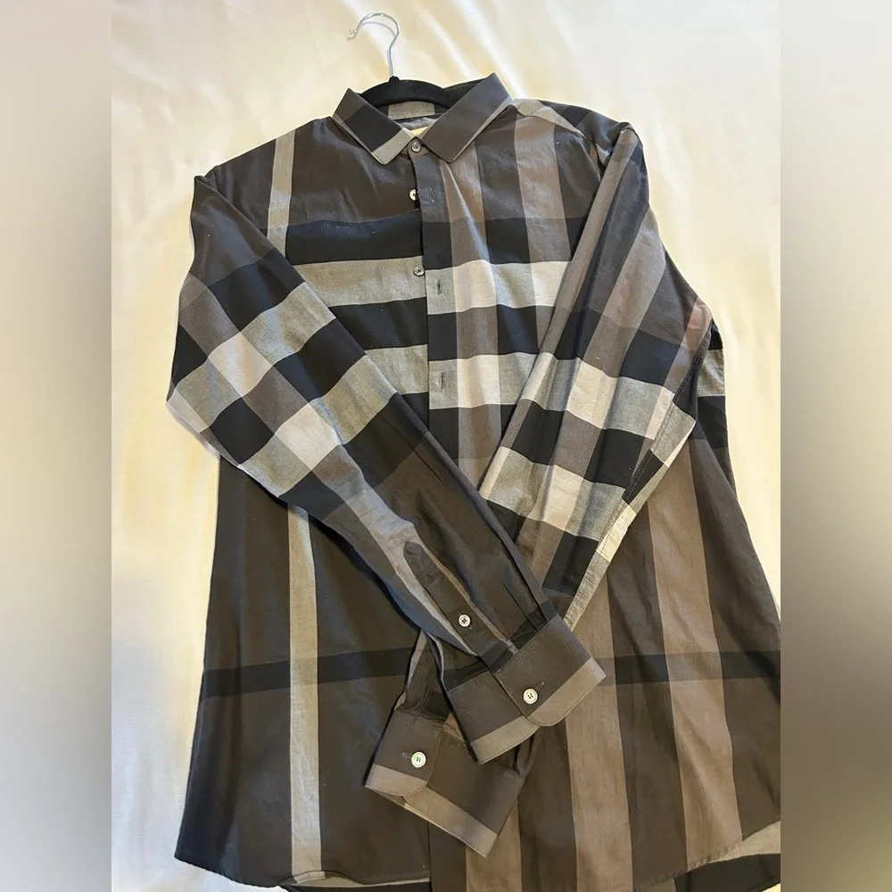Burberry Black and Gray Plaid Button-Up Shirt - Picture 2 of 5